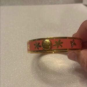 Johnny Was Gold and Coral Floral Bangle Bracelet